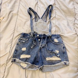 ZARA TRF Vintage Tie Distressed Overall Jeans